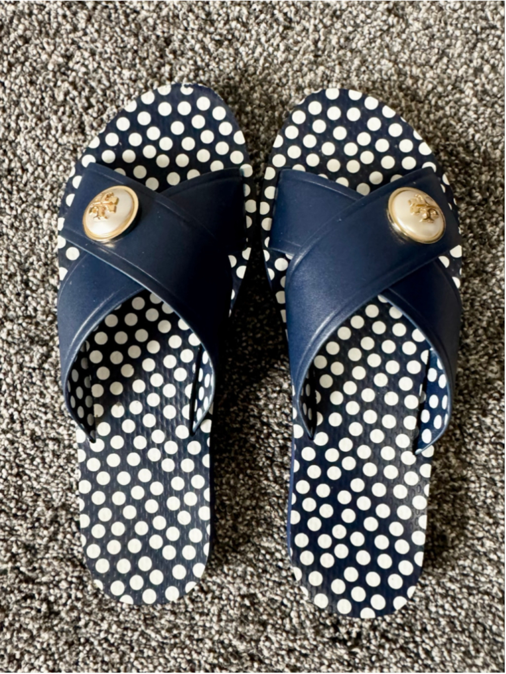 Women's Tory Burch Melody Criss Cross Sandals Navy Sea/New Ivory Size 9 - Picture 13 of 15